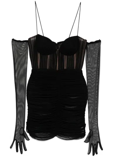 Alex Perry Ruched Mesh Mini Dress In Black