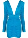 Alex Perry Tatum Plunging Ruched Mini Dress In Blue