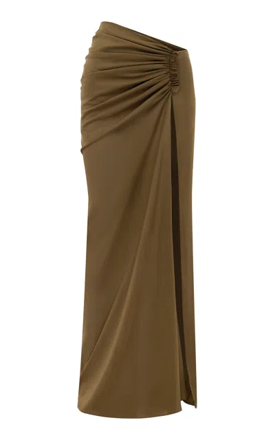 Alex Perry Ruched Powermesh Maxi Skirt In Brown