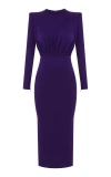 Alex Perry Ruched Satin Crepe Midi Dress In Purple