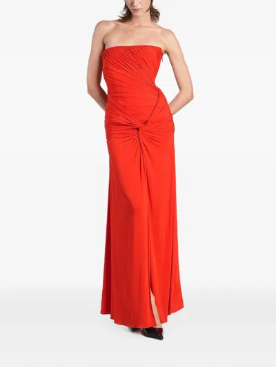 Alex Perry Ruched Twist-detail Maxi Dress In Orange