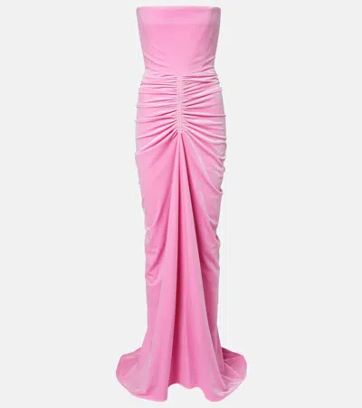 Alex Perry Ruched Velvet Bustier Gown In Pink