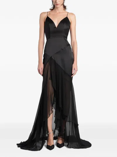 Alex Perry Ruffled Panelled Maxi Dress In Black