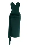 Alex Perry Sash-detailed Satin Crepe Midi Dress In Dark Green