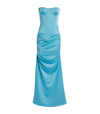 Alex Perry Satin Corset Gown In Blue