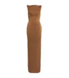 Alex Perry Satin Crepe Draped Back Maxi Dress In Brown
