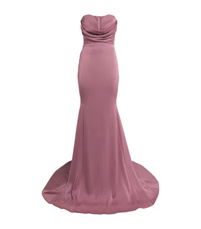 Alex Perry Satin Crepe Draped Gown In Purple