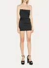 Alex Perry Satin Crepe Strapless Corset Drape Mini Dress In Black In Black
