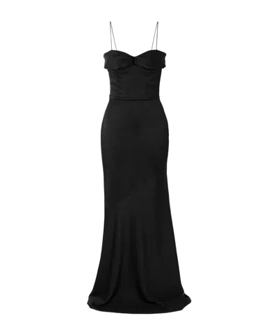 Alex Perry Satin Mermaid Evening Gown In Black