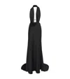 Alex Perry Satin Plunge Halter Gown