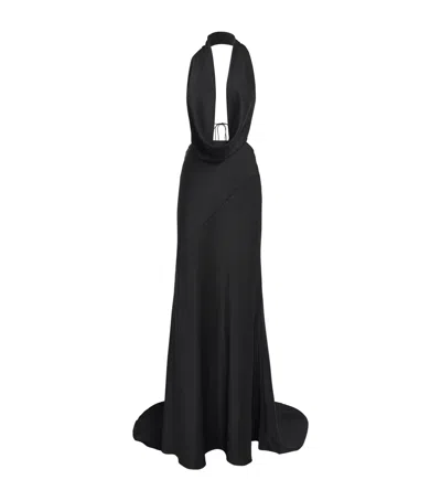 Alex Perry Satin Plunge Halter Gown