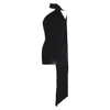 Alex Perry Scarf-detail Open-back Jersey Mini Dress In Black Viscose In Black