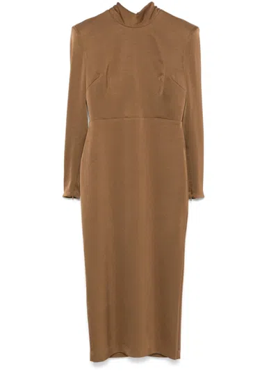 Alex Perry Scarf-detail Satin Midi Dress In Brown