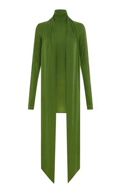 Alex Perry Scarf-detailed Crystal Jersey Mini Dress In Green