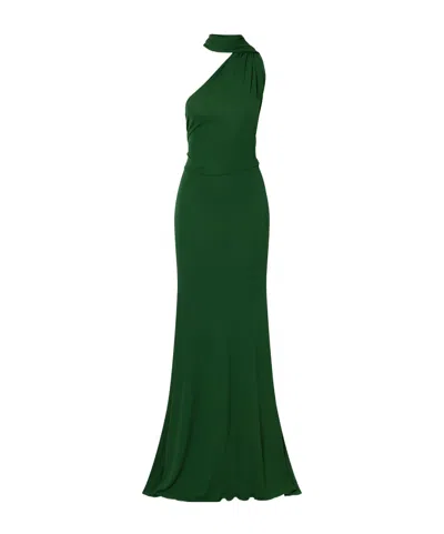 Alex Perry Scarf-detailed One-shoulder Ruched Jersey Gown In Green