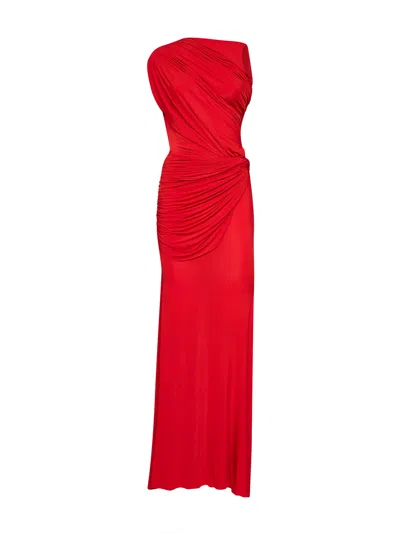 Alex Perry Scarlet Red Stretch Jersey Asymmetric Gathered Gown
