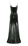 Alex Perry Scoop-neck Sequined Mesh Gown In Olive