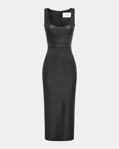 Alex Perry Scoop-neck Leather Singlet Midi Dress In Black