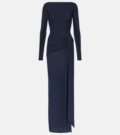 Alex Perry Semi-sheer Gathered Gown In Navy