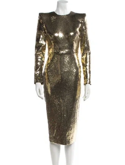 Pre-owned Alex Perry Sequin Midi Length Dress In Gold