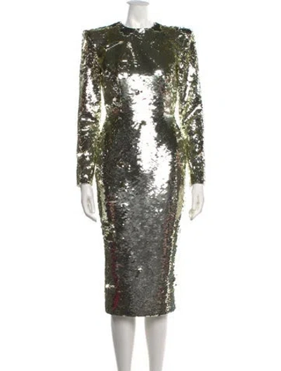 Pre-owned Alex Perry Sequin Midi Length Dress In Gold