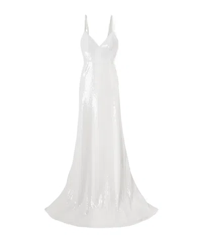 Alex Perry Bikini Sequined Mesh Gown In White