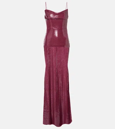 Alex Perry Sequined Corset Gown In Burgundy
