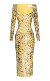 Alex Perry Sequined Corset Midi Dress In Animal