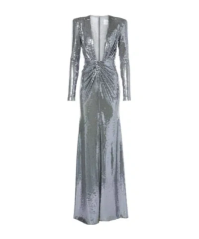 Alex Perry Sequined Gathered Gown In Gray