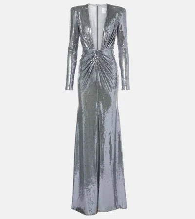 Alex Perry Sequined Gathered Gown In Silber