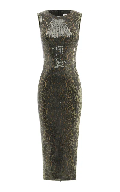 Alex Perry Sequined Leopard Midi Dress