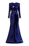 Alex Perry Sequined Long Sleeve Split Gown