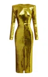 Alex Perry Sequined Long Sleeve Split Midi Dress