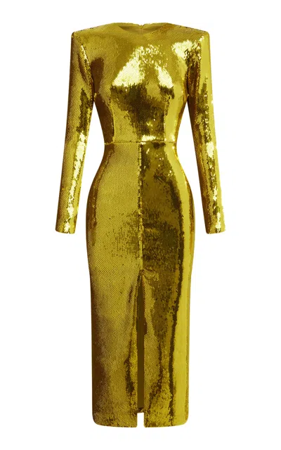 Alex Perry Sequined Long Sleeve Split Midi Dress