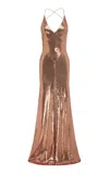 Alex Perry Sequined Mesh Gown In Bronze