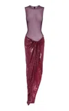 Alex Perry Sequined Mesh Gown In Purple