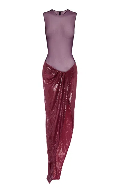 Alex Perry Sequined Mesh Gown In Purple
