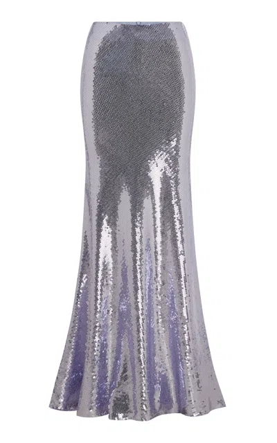 Alex Perry Sequined Mesh Maxi Skirt In Purple