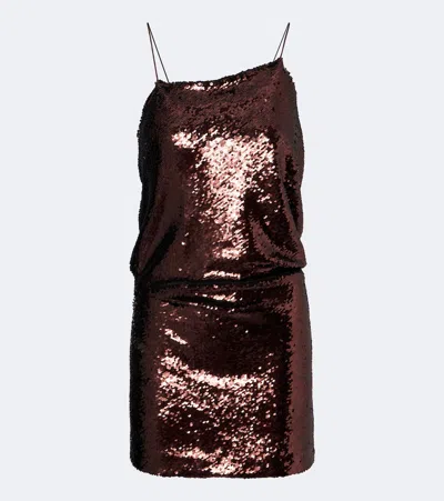 Alex Perry Sequined Mesh Mini Dress In Brown