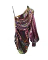 Alex Perry Sequined One Shoulder Ruched Mini Dress In Multicolor Polyester In Multi