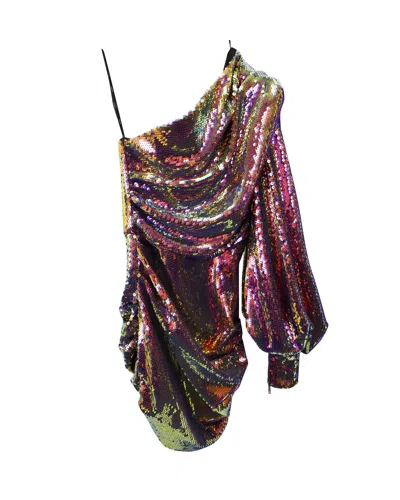 Alex Perry Sequined One Shoulder Ruched Mini Dress In Multicolor Polyester