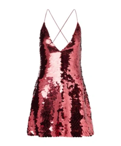 Alex Perry Sequined Open-back Minidress In Burgundy
