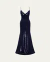 Alex Perry Sequined Paneled Bikini Gown, Blue In Navy