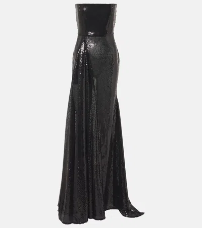 Alex Perry Sequined Strapless Gown In Blue