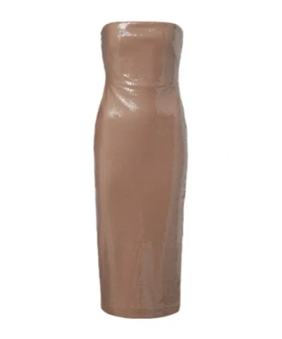 Alex Perry Sequined Strapless Midi Dress In Brown