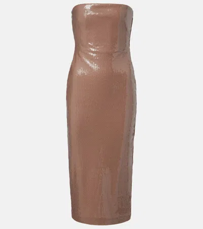 Alex Perry Sequined Strapless Midi Dress In Red