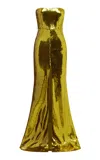 Alex Perry Sequined Strapless Split Gown