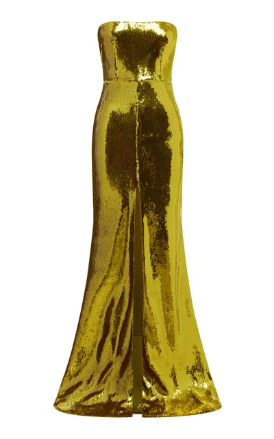 Alex Perry Sequined Strapless Split Gown
