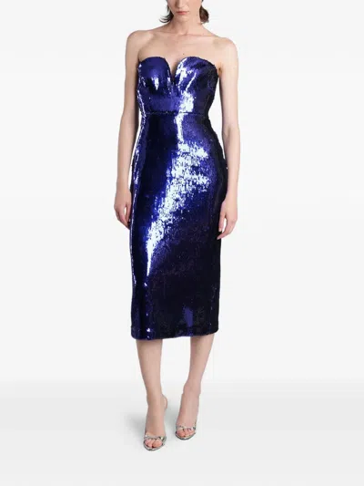 Alex Perry Strapless Sequined Stretch-jersey Midi Dress In Blue