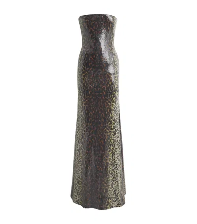 Alex Perry Sequinned Leopard Print Gown In Brown
